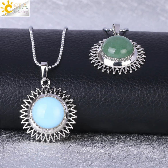 Women's Minimalist Natural Stone Sunflower Pendant Necklace With Hollow Flower Design Copper Ball Chain Electroplated Fashion Clavicle Necklace