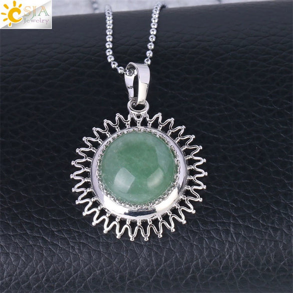 Women's Minimalist Natural Stone Sunflower Pendant Necklace With Hollow Flower Design Copper Ball Chain Electroplated Fashion Clavicle Necklace