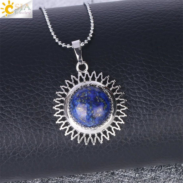 Women's Minimalist Natural Stone Sunflower Pendant Necklace With Hollow Flower Design Copper Ball Chain Electroplated Fashion Clavicle Necklace