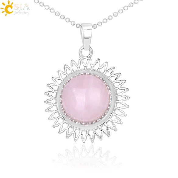 Women's Minimalist Natural Stone Sunflower Pendant Necklace With Hollow Flower Design Copper Ball Chain Electroplated Fashion Clavicle Necklace