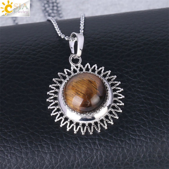 Women's Minimalist Natural Stone Sunflower Pendant Necklace With Hollow Flower Design Copper Ball Chain Electroplated Fashion Clavicle Necklace