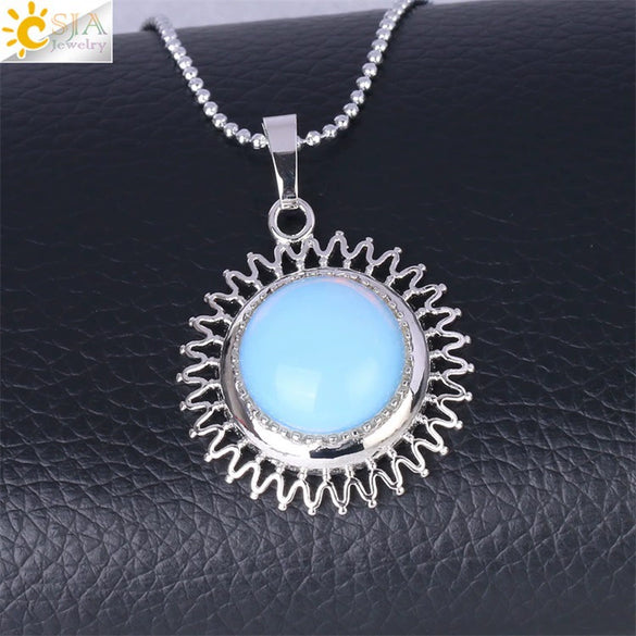 Women's Minimalist Natural Stone Sunflower Pendant Necklace With Hollow Flower Design Copper Ball Chain Electroplated Fashion Clavicle Necklace