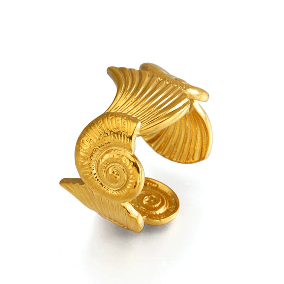Women's Minimalist Open Conch Wave Ring In Electroplated Stainless Steel With Non Fading Ocean Inspired Design