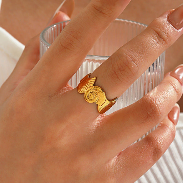 Women's Minimalist Open Conch Wave Ring In Electroplated Stainless Steel With Non Fading Ocean Inspired Design