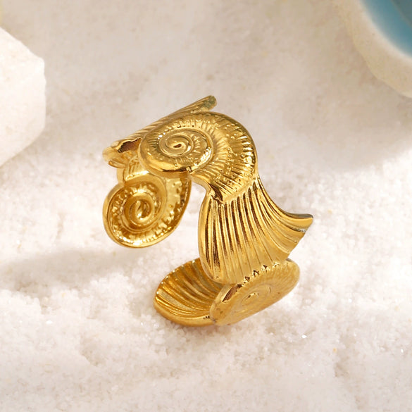 Women's Minimalist Open Conch Wave Ring In Electroplated Stainless Steel With Non Fading Ocean Inspired Design