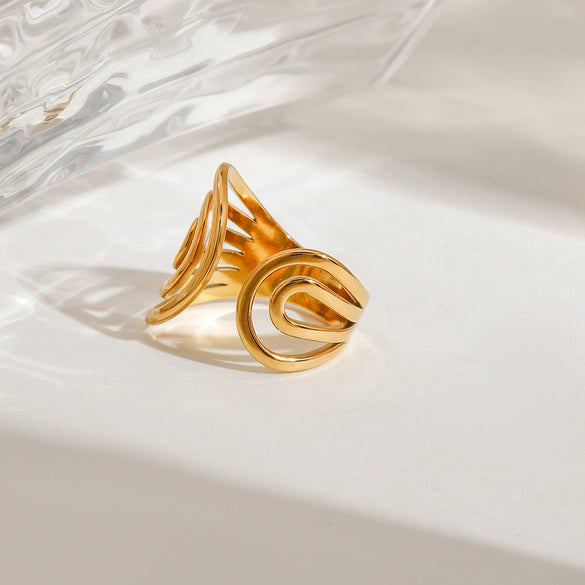 Women's Minimalist Open Curved Titanium Steel Ring With Geometric Pattern And Electroplating Treatment