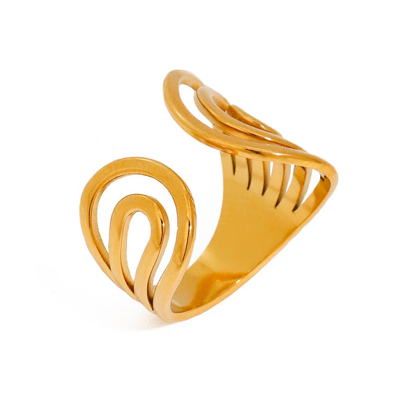 Women's Minimalist Open Curved Titanium Steel Ring With Geometric Pattern And Electroplating Treatment