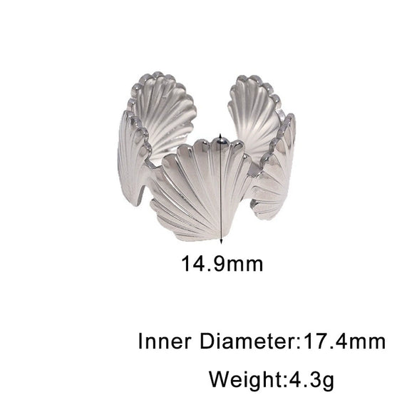 Women's Minimalist Open Shell Ring In Stainless Steel With Gold Tone Electroplated Finish And Simple Versatile Design