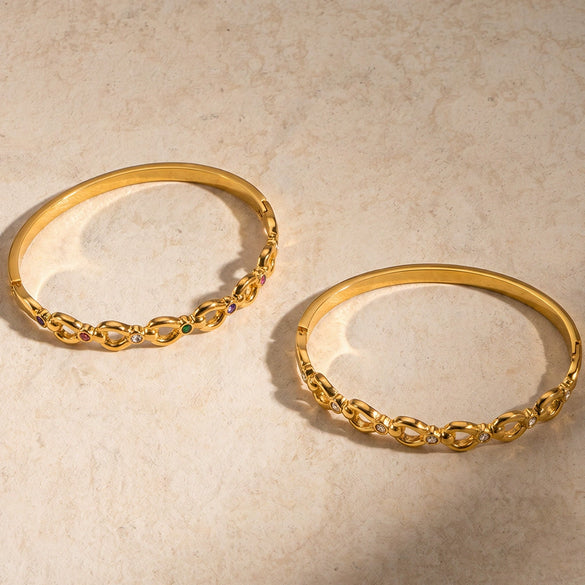 Women's Minimalist Openwork Stainless Steel Bracelet With Zircon Inlay And 18K Gold Plated Finish Wholesale Jewelry