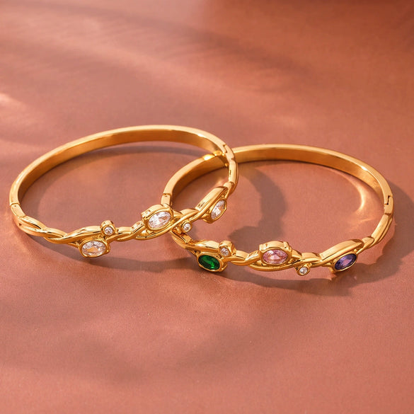 Women's Minimalist Oval Geometric Bracelet With Zircon Accents 18K Gold Plated Stainless Steel Jewelry