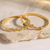 Women's Minimalist Oval Geometric Bracelet With Zircon Accents 18K Gold Plated Stainless Steel Jewelry