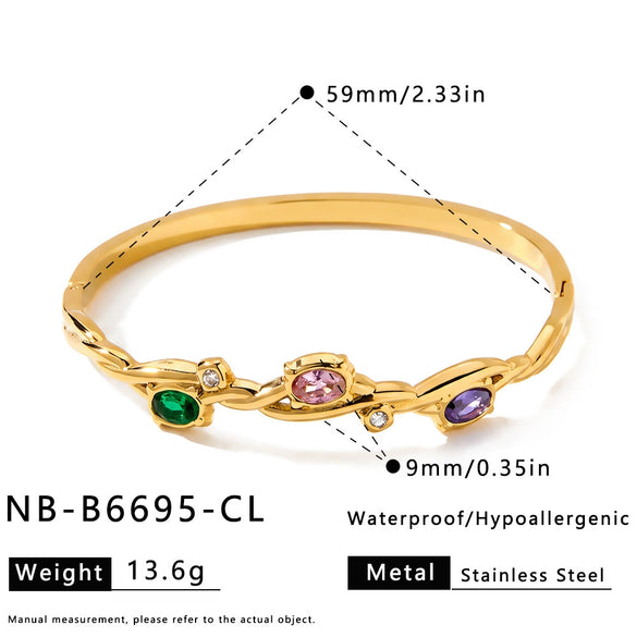 Women's Minimalist Oval Geometric Bracelet With Zircon Accents 18K Gold Plated Stainless Steel Jewelry