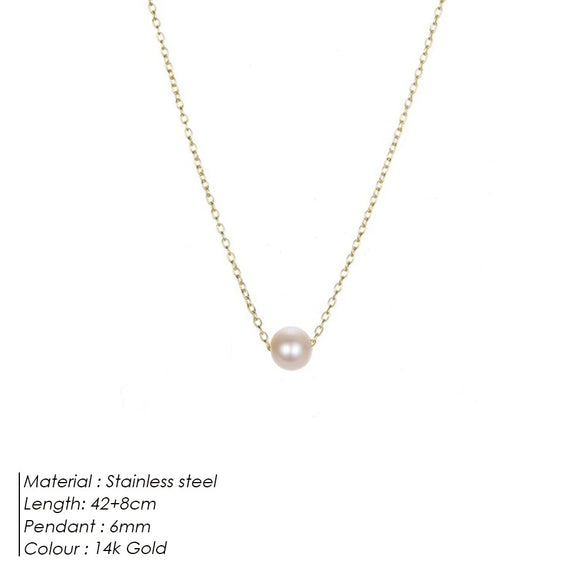 Women's Minimalist Pearl Pendant Necklace In Goldplated Stainless Steel With Ushaped Design And Thin Chain