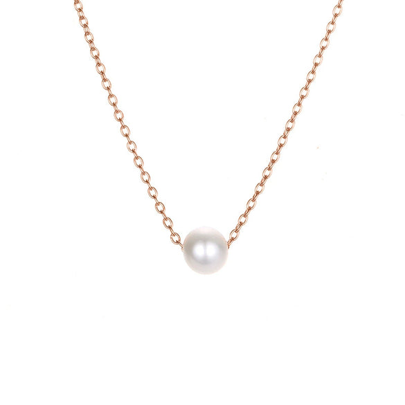 Women's Minimalist Pearl Pendant Necklace In Goldplated Stainless Steel With Ushaped Design And Thin Chain
