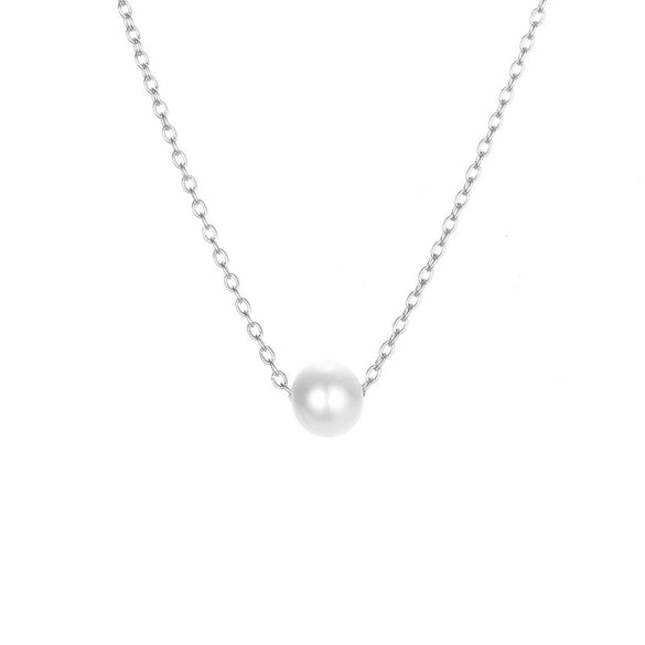 Women's Minimalist Pearl Pendant Necklace In Goldplated Stainless Steel With Ushaped Design And Thin Chain