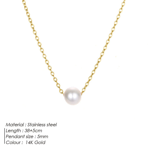 Women's Minimalist Pearl Pendant Necklace In Goldplated Stainless Steel With Ushaped Design And Thin Chain