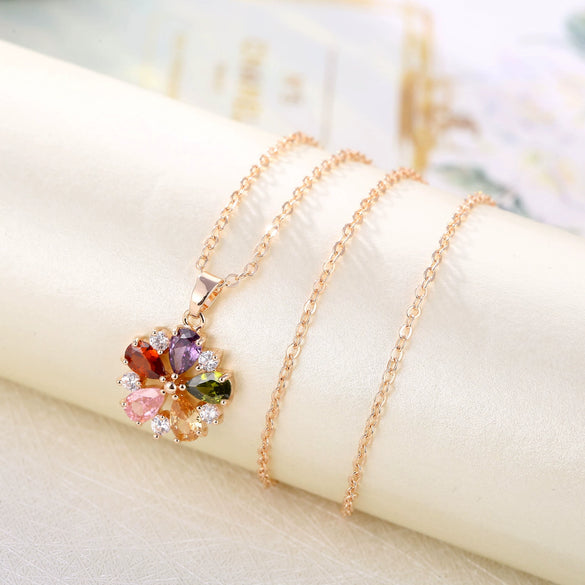 Women's Minimalist Plant Flowers Gold Plated Copper And Artificial Zircon Necklace And Earrings Set