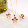 Women's Minimalist Plant Flowers Gold Plated Copper And Artificial Zircon Necklace And Earrings Set