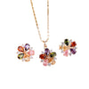 Women's Minimalist Plant Flowers Gold Plated Copper And Artificial Zircon Necklace And Earrings Set