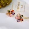 Women's Minimalist Plant Flowers Gold Plated Copper And Artificial Zircon Necklace And Earrings Set