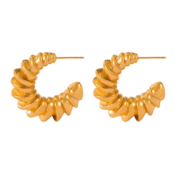 Women's Minimalist Ripple Semicircle C Hoop 316L Stainless Steel Earrings With Geometric Style And Electroplating Treatment