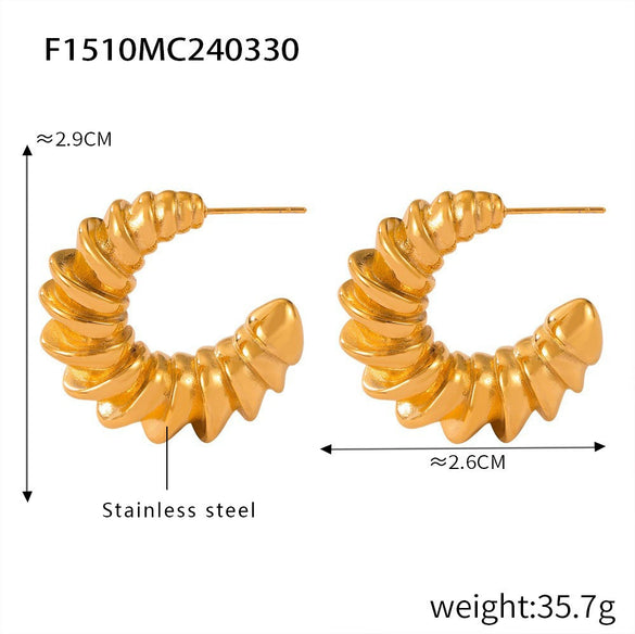 Women's Minimalist Ripple Semicircle C Hoop 316L Stainless Steel Earrings With Geometric Style And Electroplating Treatment