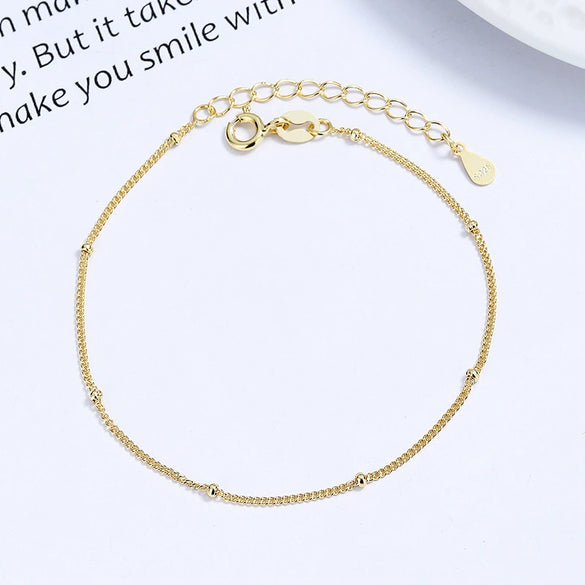 Women's Minimalist Round Bead 925 Sterling Silver Bracelet With Fine Horse Whip Chain And Niche Design Bean Side Chain Electroplated