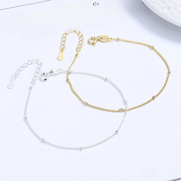 Women's Minimalist Round Bead 925 Sterling Silver Bracelet With Fine Horse Whip Chain And Niche Design Bean Side Chain Electroplated