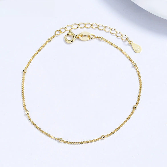 Women's Minimalist Round Bead 925 Sterling Silver Bracelet With Fine Horse Whip Chain And Niche Design Bean Side Chain Electroplated