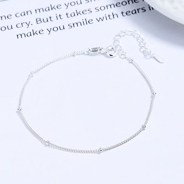 Women's Minimalist Round Bead 925 Sterling Silver Bracelet With Fine Horse Whip Chain And Niche Design Bean Side Chain Electroplated