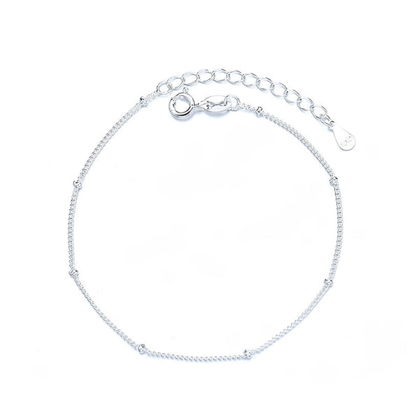 Women's Minimalist Round Bead 925 Sterling Silver Bracelet With Fine Horse Whip Chain And Niche Design Bean Side Chain Electroplated