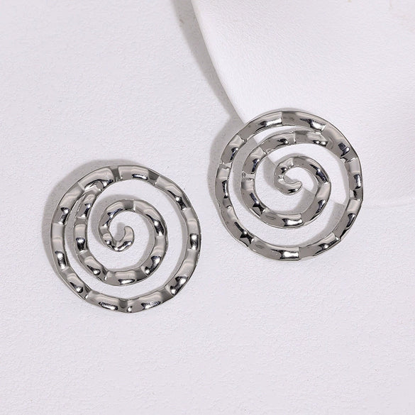 Women's Minimalist Round Stainless Steel Earrings With Gold Electroplated Finish And Light Luxury Style