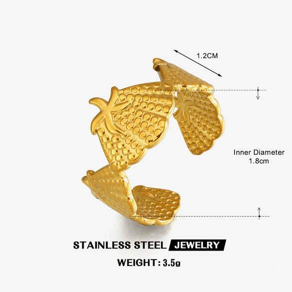 Women's Minimalist Shell And Starfish Ring Stainless Steel Gold Tone Electroplated Summer Jewelry