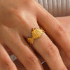 Women's Minimalist Shell And Starfish Ring Stainless Steel Gold Tone Electroplated Summer Jewelry