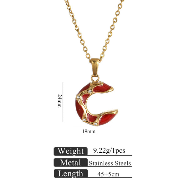Women's Minimalist Stainless Steel And Titanium Steel Love Pendant Necklace With Snake Bone Chain And Heart Shape Dripping Oil Design