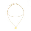 Women's Minimalist Stainless Steel Beaded Chain Necklace With Gold Plated Geometric Round Pendant Stackable Collarbone Jewelry