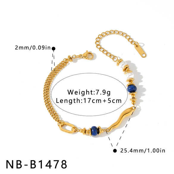 Women’s Minimalist Stainless Steel Bracelet With Pearls Natural Stones And Geometric 18K Vacuum Plated Fashion Jewelry