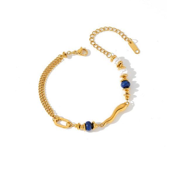 Women’s Minimalist Stainless Steel Bracelet With Pearls Natural Stones And Geometric 18K Vacuum Plated Fashion Jewelry