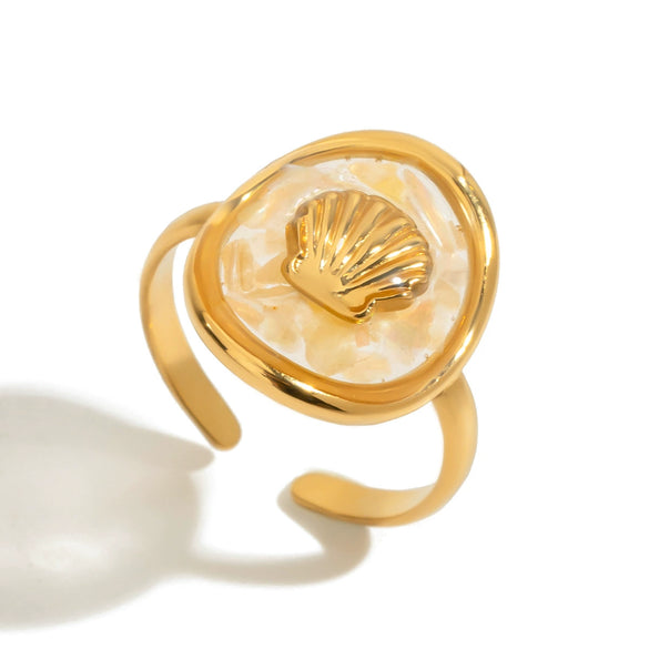 Women's Minimalist Stainless Steel Geometric Open Ring With Oildropping Crushed Shell Ribbed Design And Electroplating