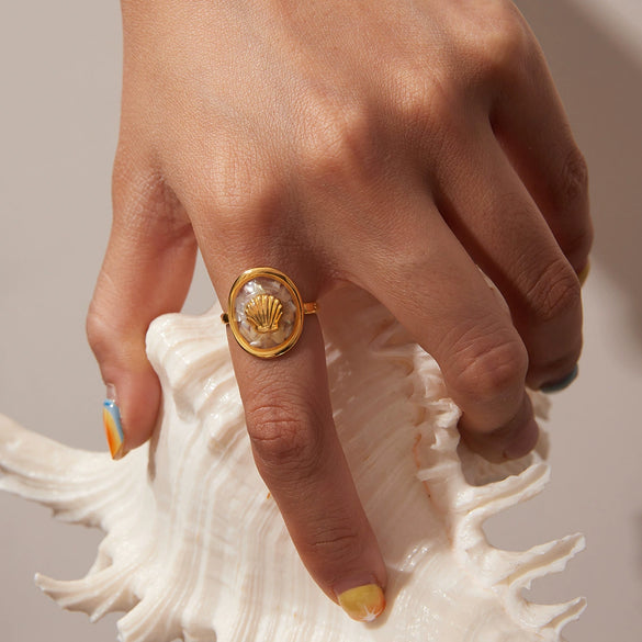 Women's Minimalist Stainless Steel Geometric Open Ring With Oildropping Crushed Shell Ribbed Design And Electroplating