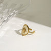 Women's Minimalist Stainless Steel Geometric Open Ring With Oildropping Crushed Shell Ribbed Design And Electroplating