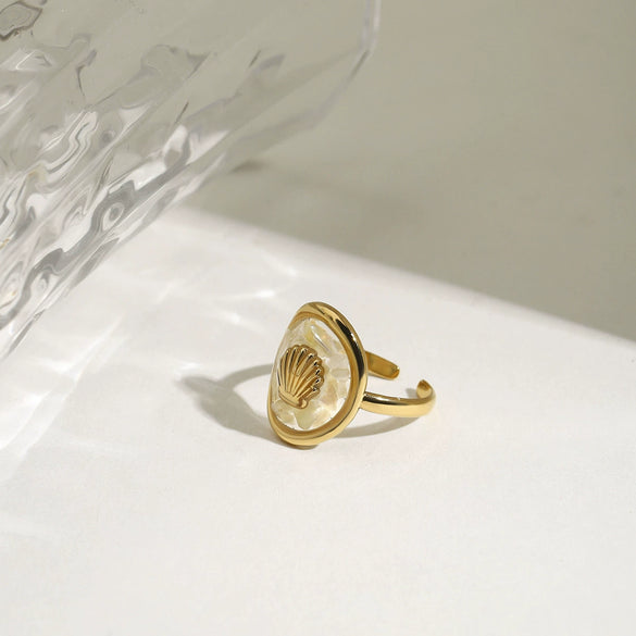 Women's Minimalist Stainless Steel Geometric Open Ring With Oildropping Crushed Shell Ribbed Design And Electroplating