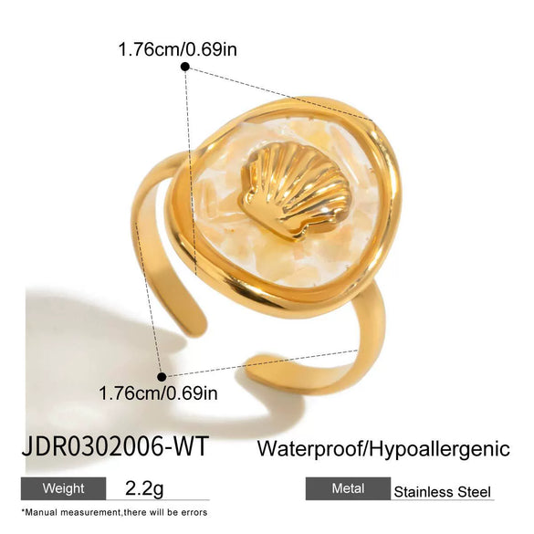 Women's Minimalist Stainless Steel Geometric Open Ring With Oildropping Crushed Shell Ribbed Design And Electroplating