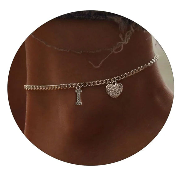 Women's Minimalist Stainless Steel Heart Shaped Letter Anklet With Heart Pendant Ankle Chain Foot Jewelry