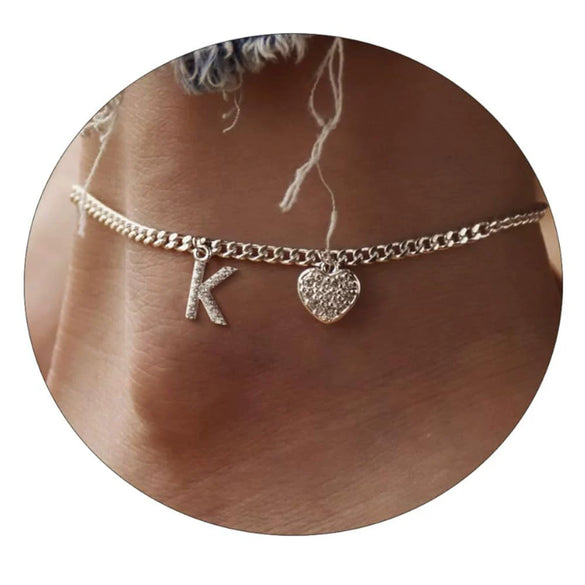 Women's Minimalist Stainless Steel Heart Shaped Letter Anklet With Heart Pendant Ankle Chain Foot Jewelry