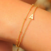 Women's Minimalist Stainless Steel Layered Bracelet With Letter Pendant And Beaded Thin Chain Electroplated Simple Versatile Jewelry