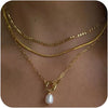 Women's Minimalist Stainless Steel Layered Cross Pendant Necklace Geometric Clavicle Chain With Electroplated Finish