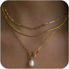 Women's Minimalist Stainless Steel Layered Cross Pendant Necklace Geometric Clavicle Chain With Electroplated Finish