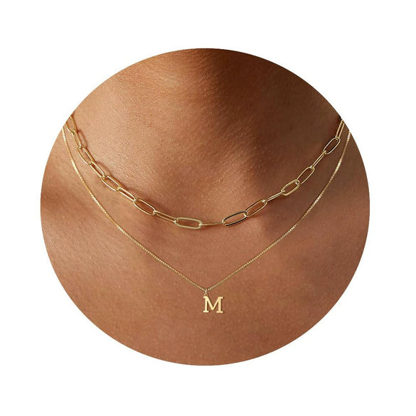 Women's Minimalist Stainless Steel Layered Letter Necklace With Box Chain And Electroplated Clavicle Chain Design