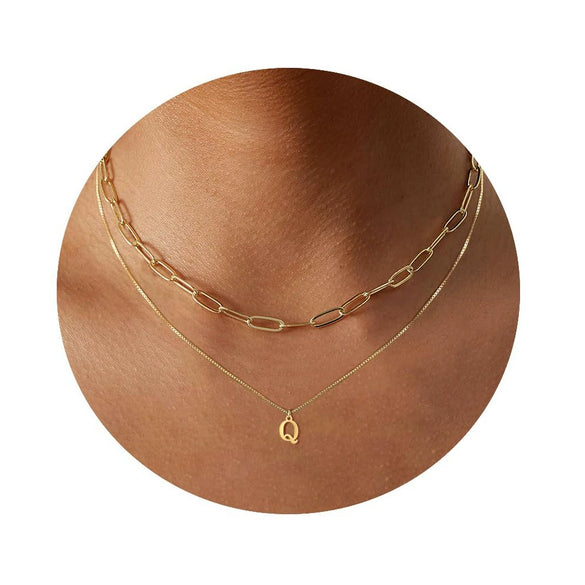 Women's Minimalist Stainless Steel Layered Letter Necklace With Box Chain And Electroplated Clavicle Chain Design